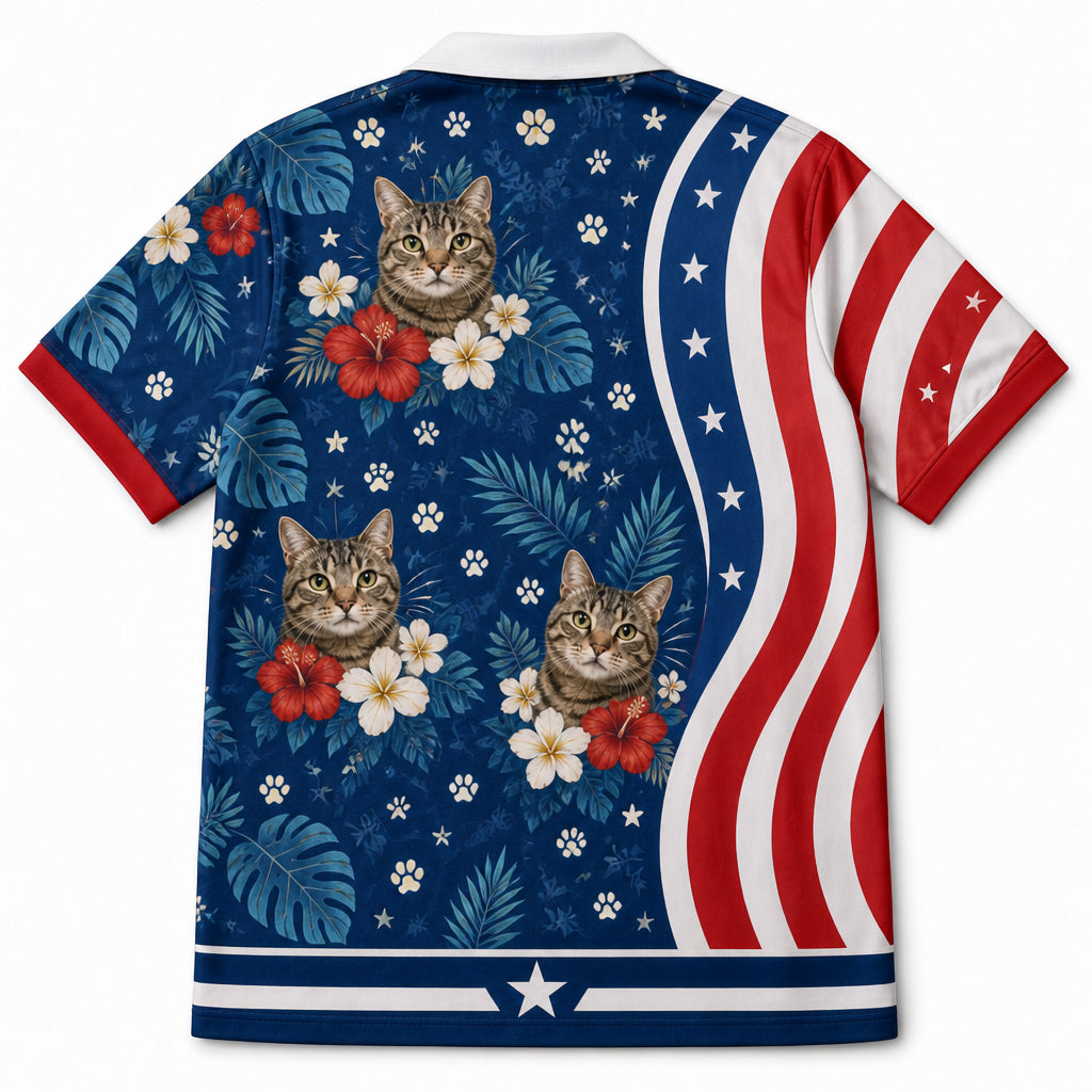 Custom Photo Cat Tropical American Hawaiian Shirt - Back view