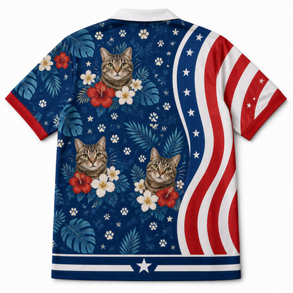 Custom Photo Cat Tropical American Hawaiian Shirt - Back view