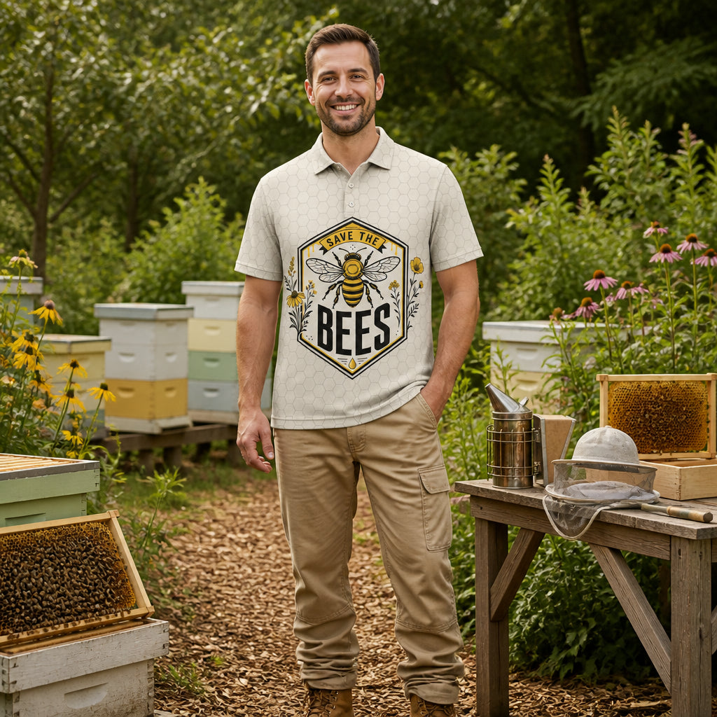 Save The Bees Hex Badge Polo - Polo shirt - All over printed 7589037f-61fe-46fa-a5a6-e1e40b19cb3a.jpg