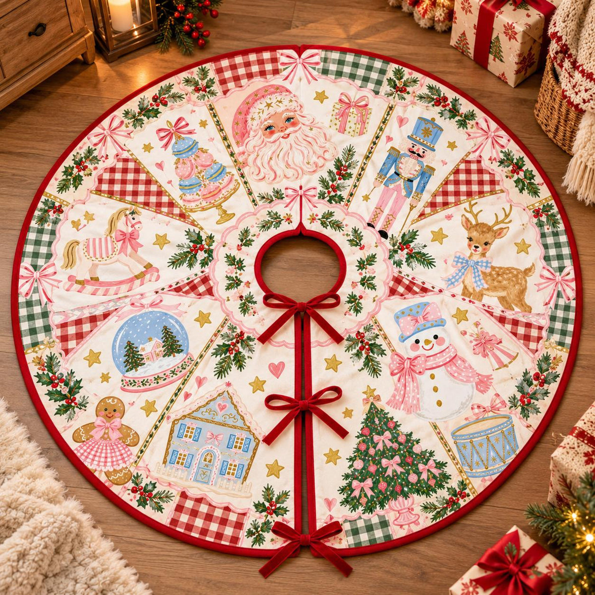 Pink Christmas Tree Skirt, Coquette Christmas Decor, Pastel Nutcracker Santa Gingerbread Holiday Tree Skirt 75940deb-011d-4bc3-a27a-a55e71f3a0e5-2.jpg