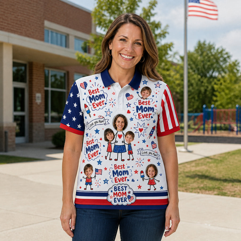 Best Mom Ever Patriotic Photo Polo - Lifestyle 1