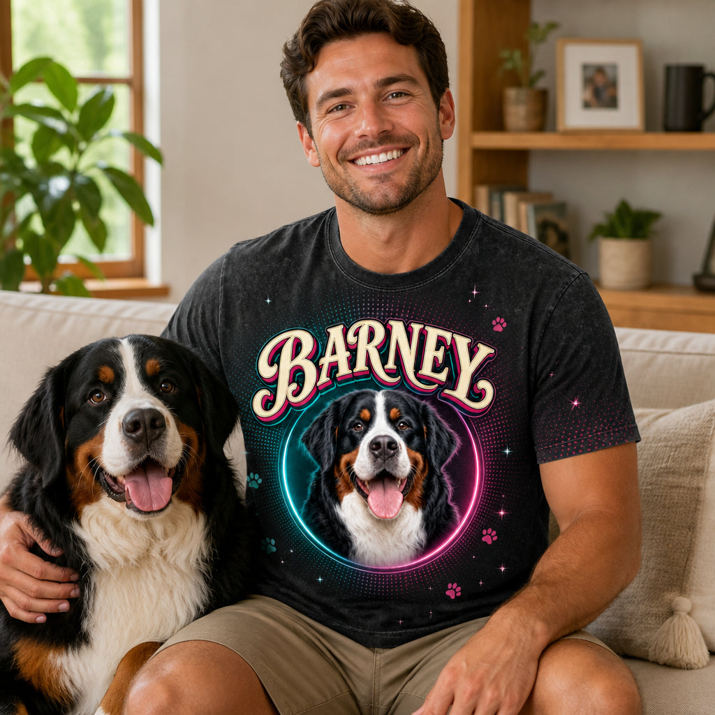 Custom Pet Photo Retro Glow Name Tee - Lifestyle 2
