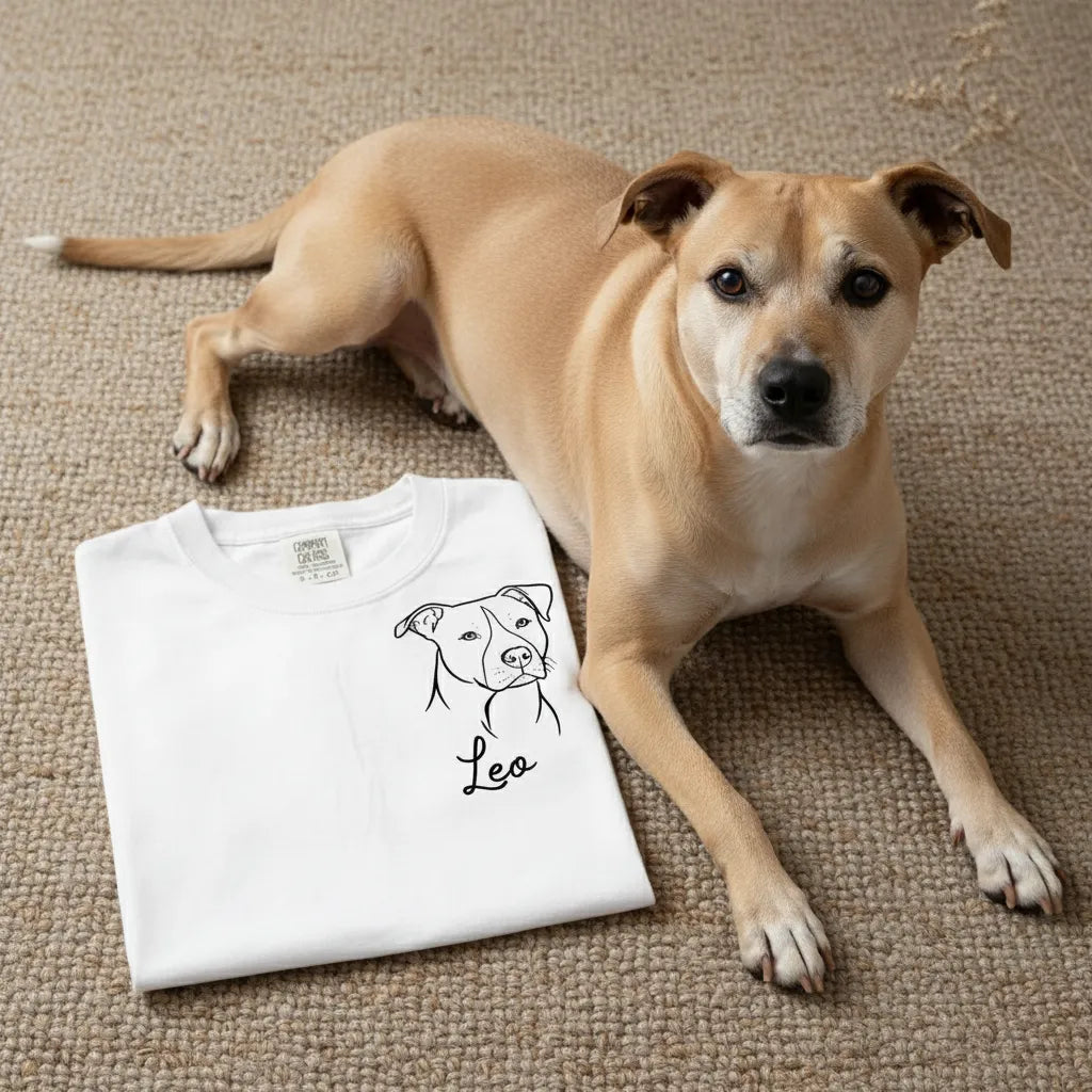 Custom Dog Portrait Comfort Colors Tshirt, Line art Dog Ears - Personalized Shirt