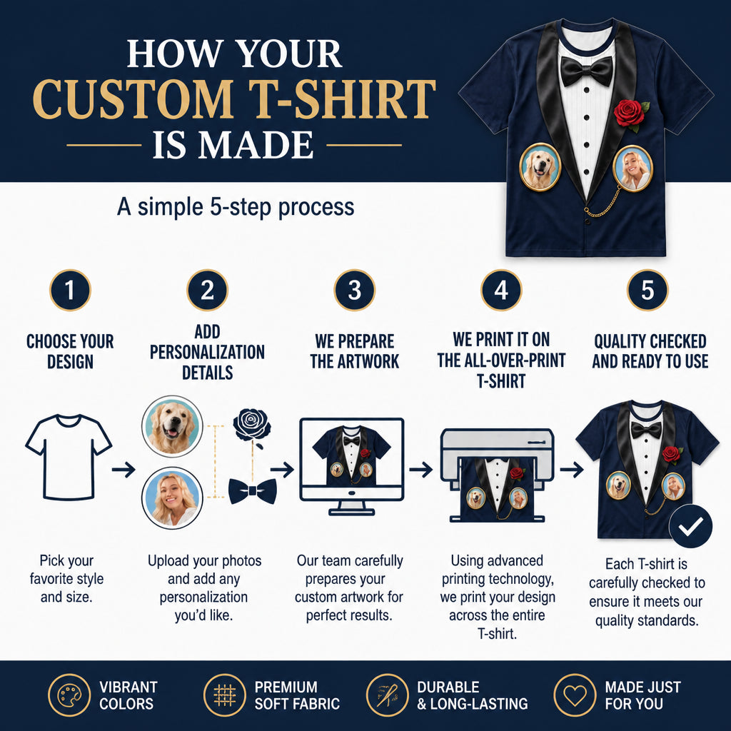 Custom Face Tuxedo Cameo AOP T‑Shirt - How it is made