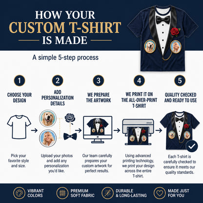 Custom Face Tuxedo Cameo AOP T‑Shirt - How it is made