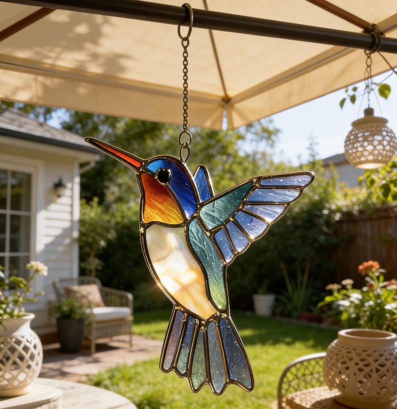 Hand Hummingbird Glass Sun Catcher, Mother's Day Gift, Commemorative and Appreciation Gift, Spring Home Decor, Unique Artwork for Bird Lovers 77727a39-465f-4df7-97f5-b0c56012c500-p2.jpg