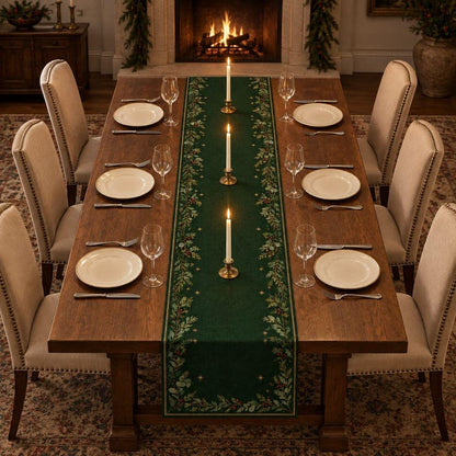 Dark Green Botanical Christmas Table Runner, Faux Linen Evergreen Table Decor, Rustic Holiday Dining Room Accent 77de1b3b-58c6-44fa-949f-47cd8e0eab4c-a5.jpg