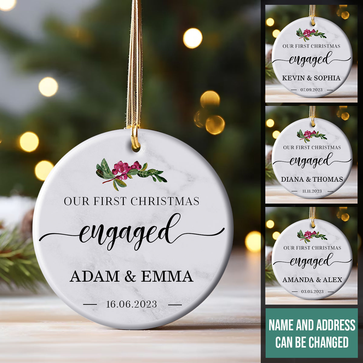 Purple Berry Flower First Christmas Engaged - Personalized Ornament - Christmas Gift 78.1.jpg