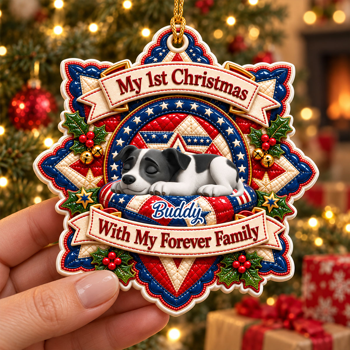 Loved By My Forever Family Merry Woofmas - Personalized Real 3D Raised Ornament 780e968b-0c5a-4e97-918f-400dd38622fa-3-4-.jpg