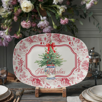 Personalized Red Toile Christmas Platter, Holiday Serving Tray, Custom Family Name, Festive Dinnerware, Chinoiserie Platter, Hostess Gift 7844bcd4-c8bd-4d92-a17a-aa4d347347f6-1.jpg