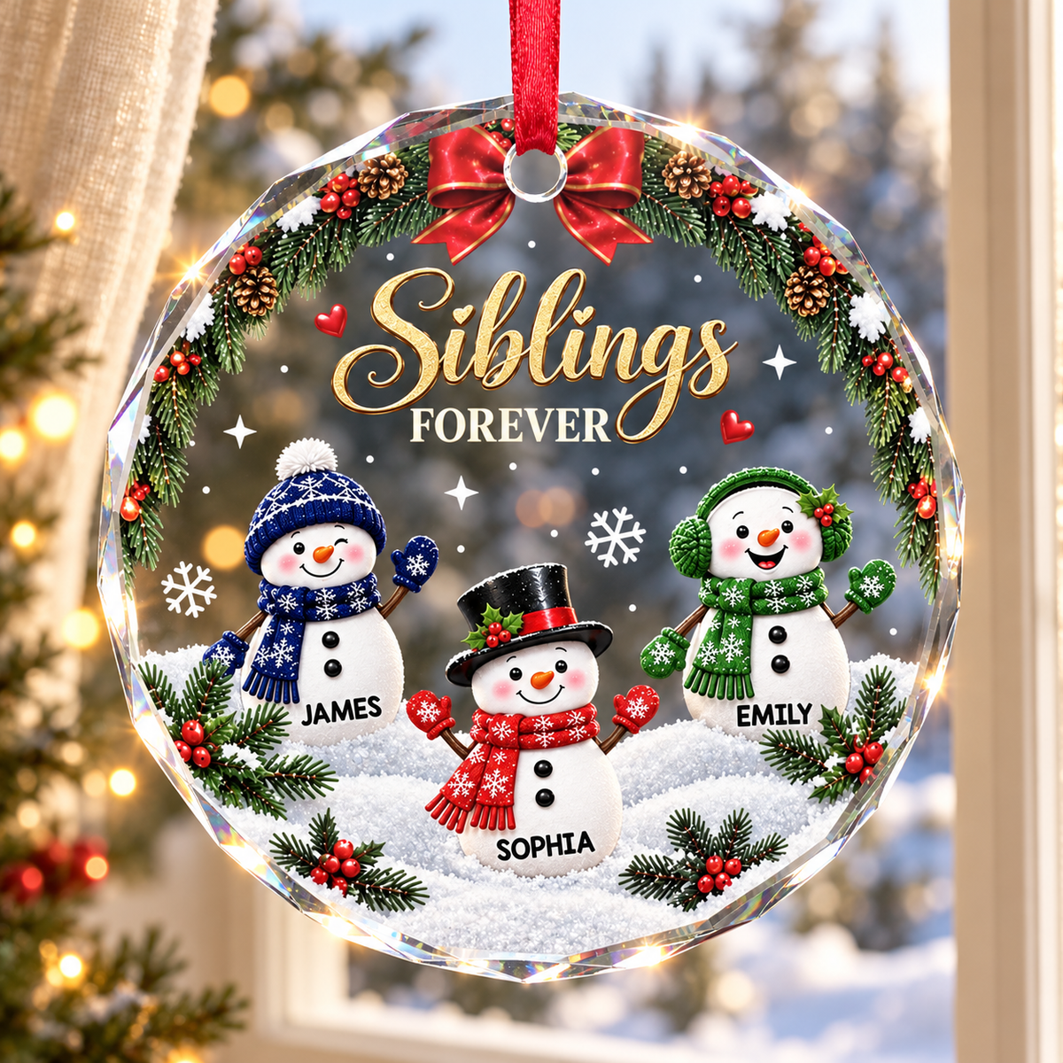 Custom Circle Glass Ornament - Personalized Christmas Birthday Gifts For Mom, Dad, Brother, Sister - Snow Much Sibling Love 78484162-e385-4281-8dd9-0d1b77a64840-banner-1.png