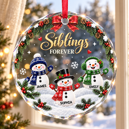 Custom Circle Glass Ornament - Personalized Christmas Birthday Gifts For Mom, Dad, Brother, Sister - Snow Much Sibling Love 78484162-e385-4281-8dd9-0d1b77a64840-banner-1.png