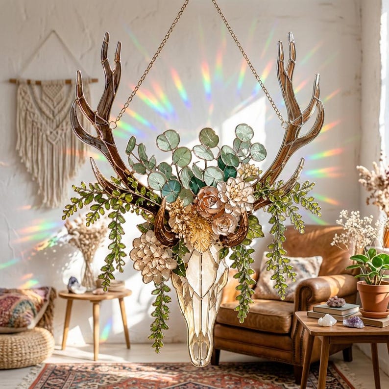 Personalized Floral Deer Skull Suncatcher Stained Glass – Asthetic Botanical Antler Window Decor, Rustic Boho Gift 784d1d16-c552-4c79-8675-135a522fd017--1.jpg