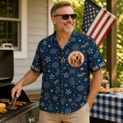 Patriotic Dog Dad Hawaiian Shirt — Custom Pet Photo - Lifestyle 2