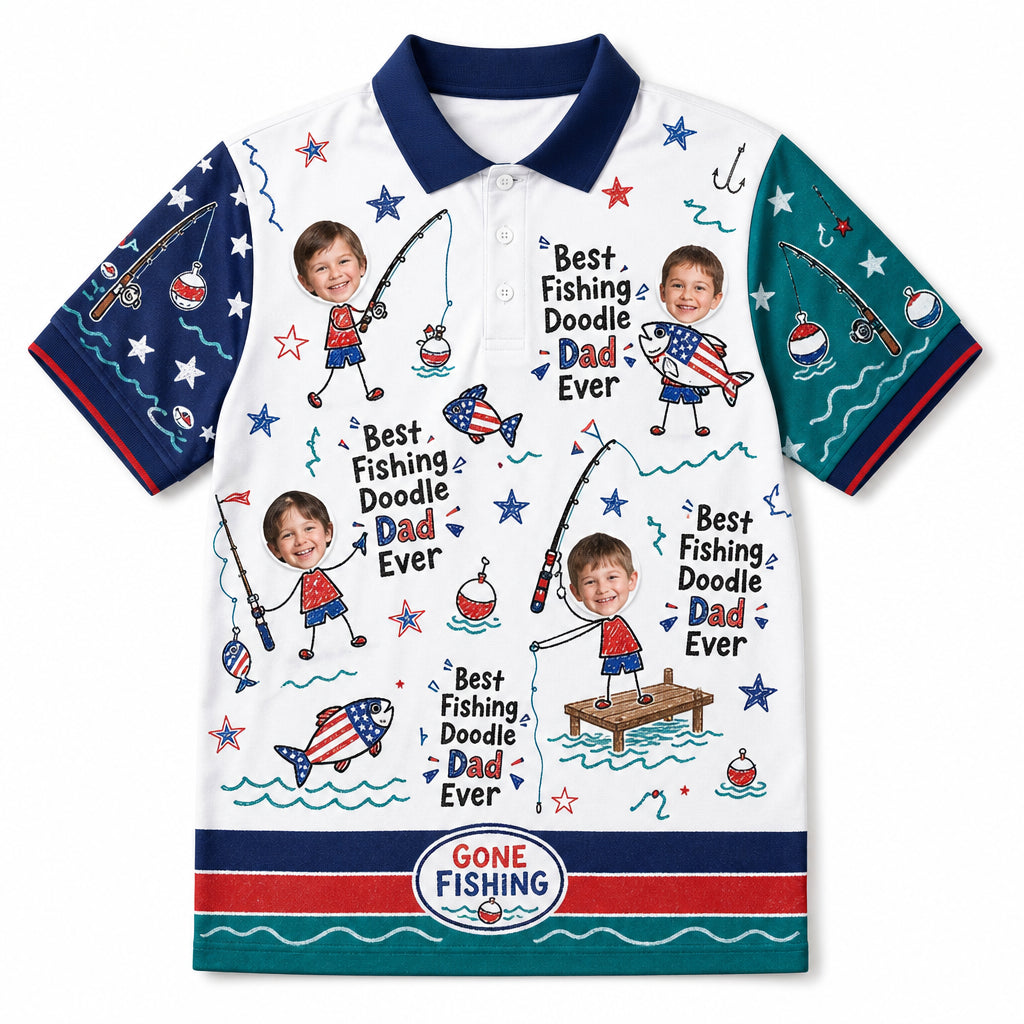 Best Dad Ever Fishing Doodle Polo - Hero