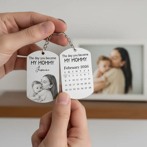 Custom Photo Pencil Sketch Calendar The Day You Became My Mom - Personalized Keychain