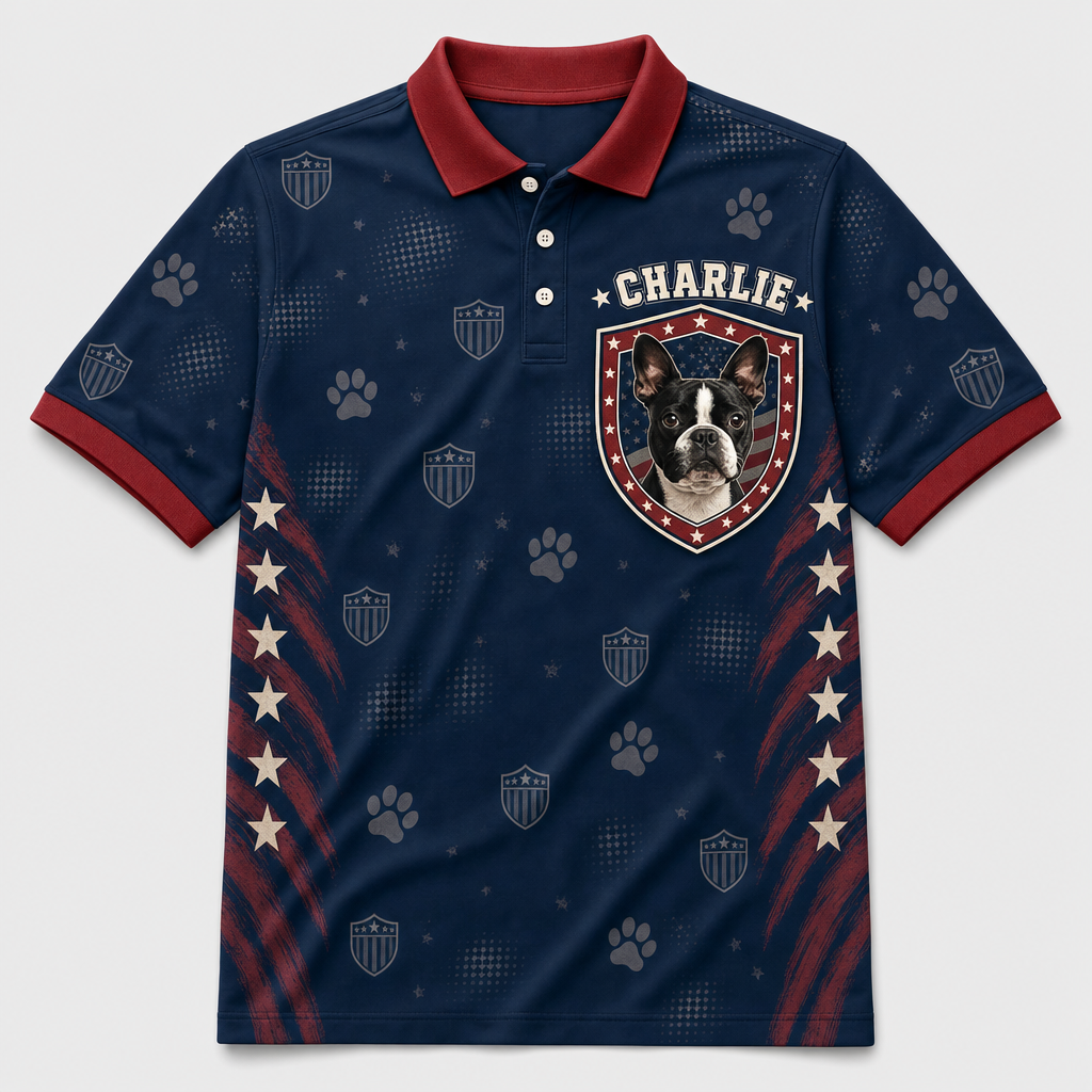 Patriotic Pet Crest — Custom Photo AOP Polo - Hero