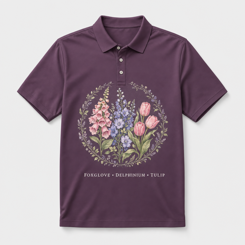 Botanical Trio Crest Polo — Foxglove • Delphinium • Tulip - Polo shirt - All over printed 798865fc-9882-4621-bdc3-99a0dc19654e.png