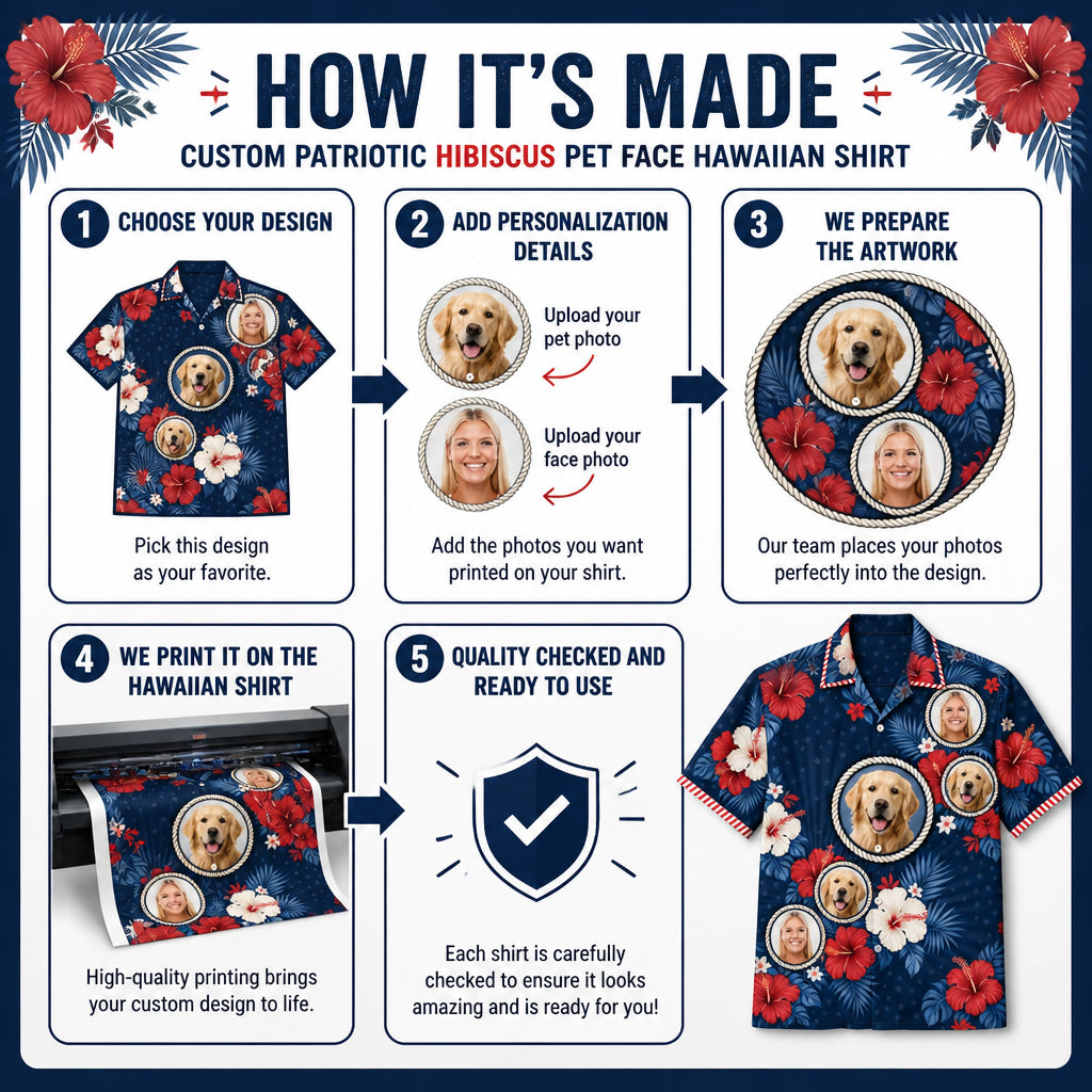 Patriotic Hibiscus Pet Face Hawaiian Shirt - How to customize