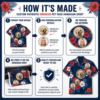 Patriotic Hibiscus Pet Face Hawaiian Shirt - How to customize