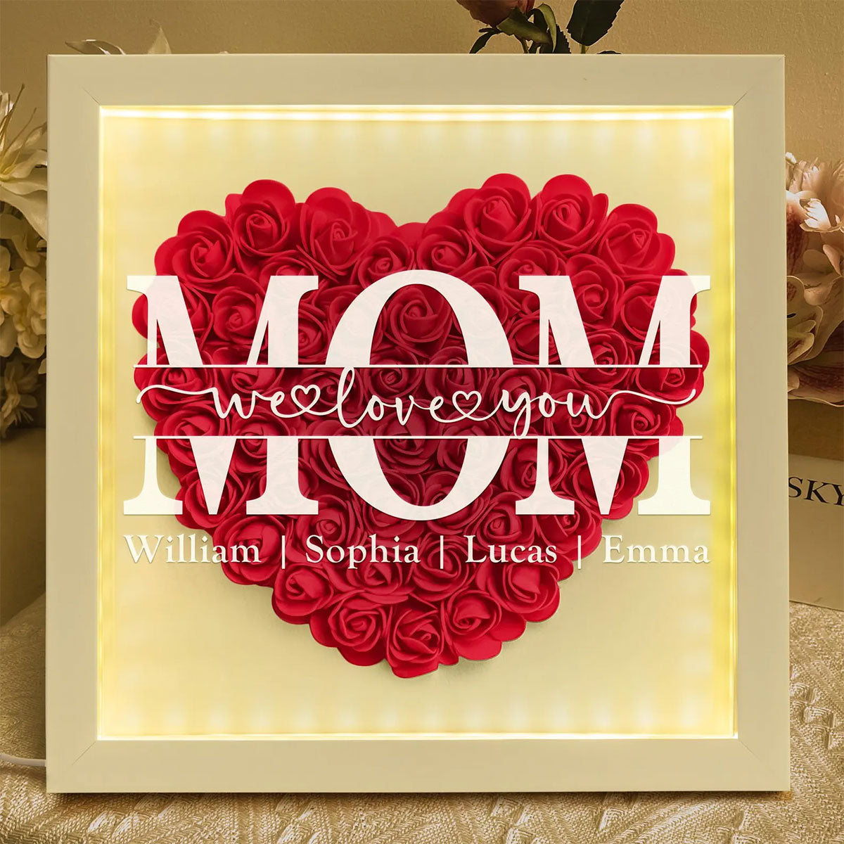 We Love You Mom - Personalized Flower Shadow Box