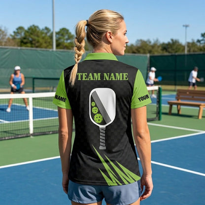 Custom Pickleball Polo Shirt Green Black Team Name Personalized Performance Sports Polo