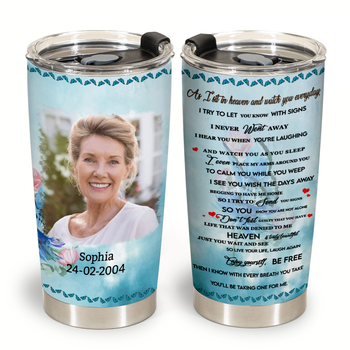 As I Sit In Heaven Blue Butterfly Custom Photo Blanket Memorial 7_3.png