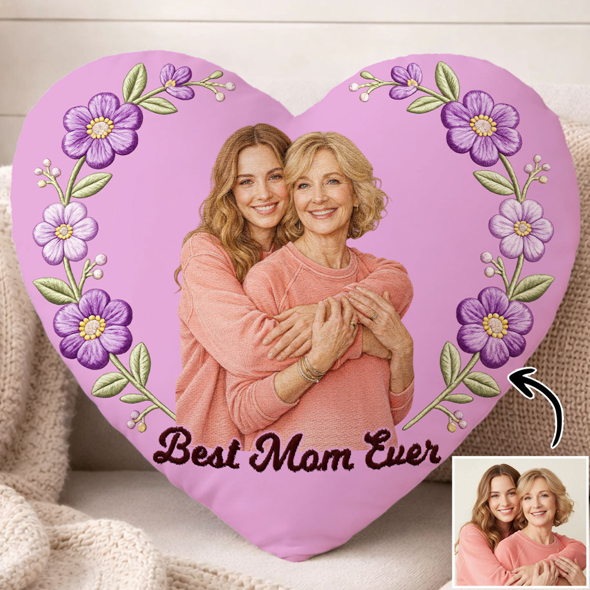 Best Mom Ever - Personalized Heart Floral Pillow