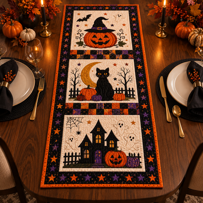 Halloween Table Runner, Black Cat Moon Table Topper, Witch Pumpkin Centerpiece, Haunted House Holiday Decor, Spooky Season Kitchen Gift 7a1e4b89-2dea-48ec-8964-080066ada475-banner-2.png
