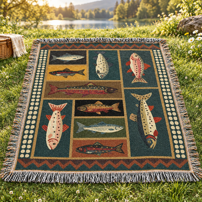 Rustic Mountain Fish Woven Blanket, Western Lodge Trout & Salmon Throw, Country Cabin Tapestry, Fishing Lover Home Decor 7a1ef04c-cc1a-4d72-93e2-bbc2b92e8294-l2.png