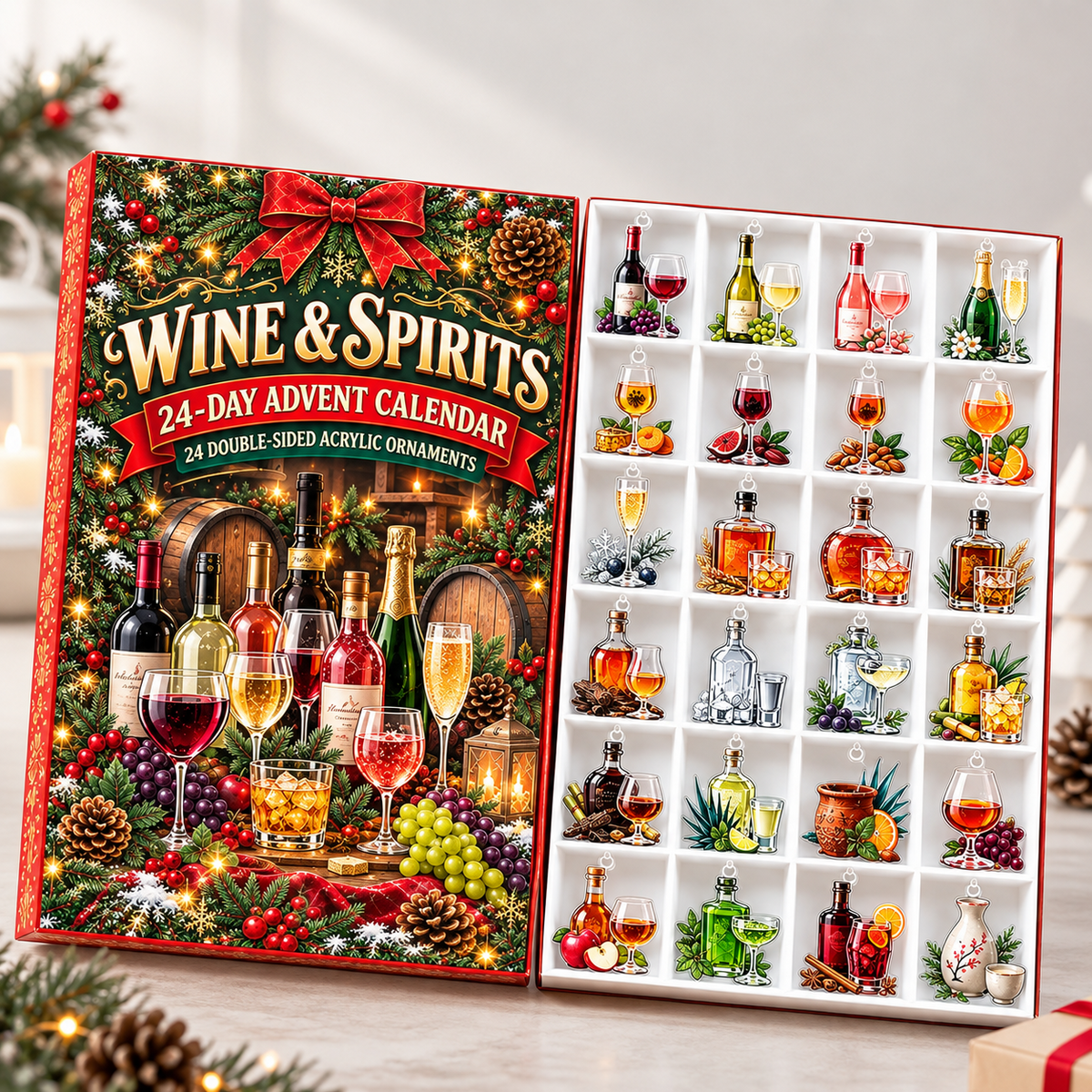 Wine and Spirits Christmas Ornament Advent Calendar Box, 24 Acrylic Countdown Blind Box, Cocktail Holiday Gift 7a8214bc-1275-448f-ae15-a16d3cdf7d46-image.png