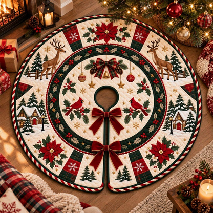 Quilted Christmas Tree Skirt, Reindeer Cardinal Tree Skirt, Poinsettia Winter Decor, Red Green Plaid Rustic Holiday Tree Mat 7aa8e756-d69b-46be-9cc0-d026782b72f9-r2.png