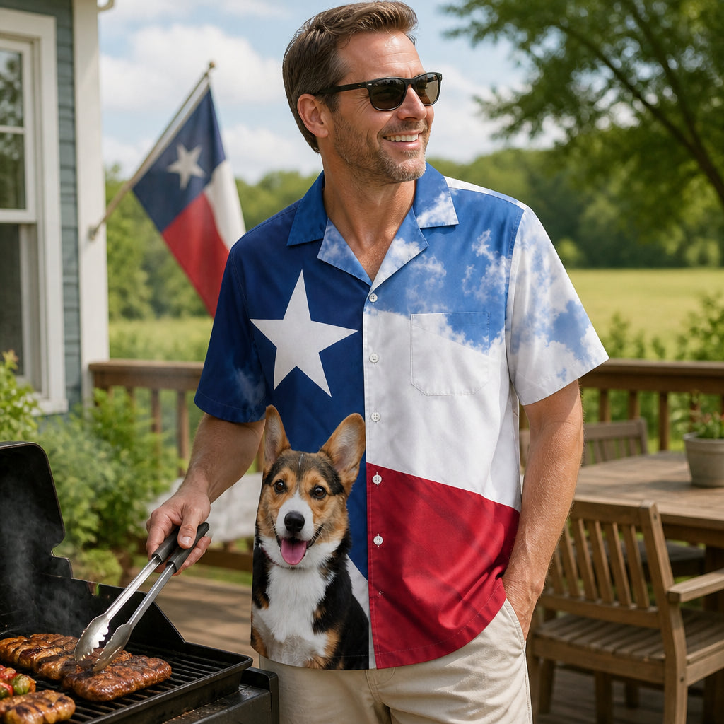 Custom Photo Texas Flag Patriotic Dog Hawaiian Shirt - Lifestyle 1