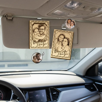 Custom Photo Pencil Sketch Drive Safe I Love You - Personalized Custom Shaped Car Visor Clip