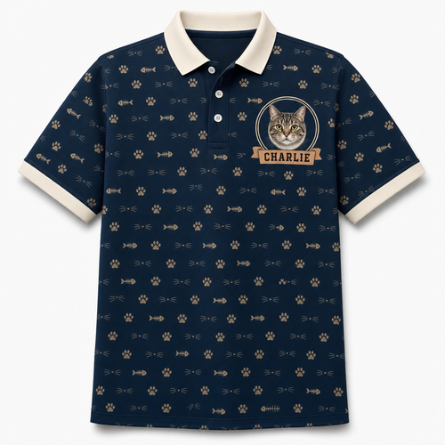 Custom Cat Photo Crest Polo — AOP - Hero