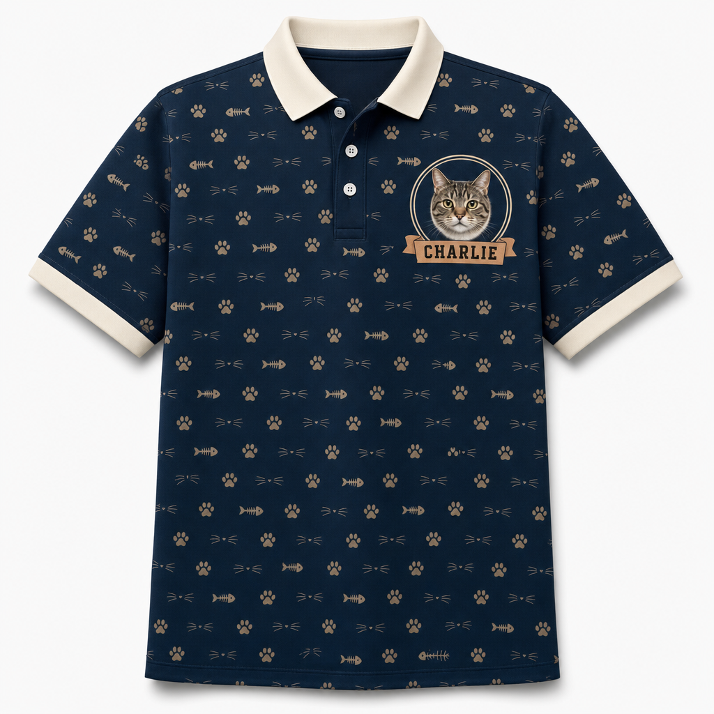 Custom Cat Photo Crest Polo — AOP - Hero