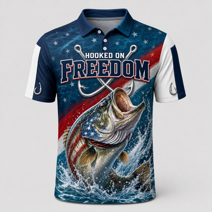 Hooked On Freedom Patriotic Bass AOP Polo - Personalized Polo shirt - All over printed 7c4238bd-7379-478a-92be-368af2003f48.png