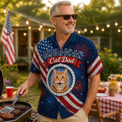 American Cat Dad Photo Hawaiian Shirt - Lifestyle 2