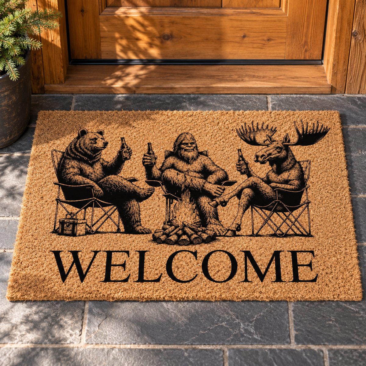 Funny Bigfoot Bear & Moose Coir Doormat, Camping Friends Welcome Mat, Rustic Cabin Decor, New Home Housewarming Gift 7d076292-b60a-43b4-888d-91723a327f27-Th-m-ch-o-m-ng-b-ba-c-m-tr-i.png