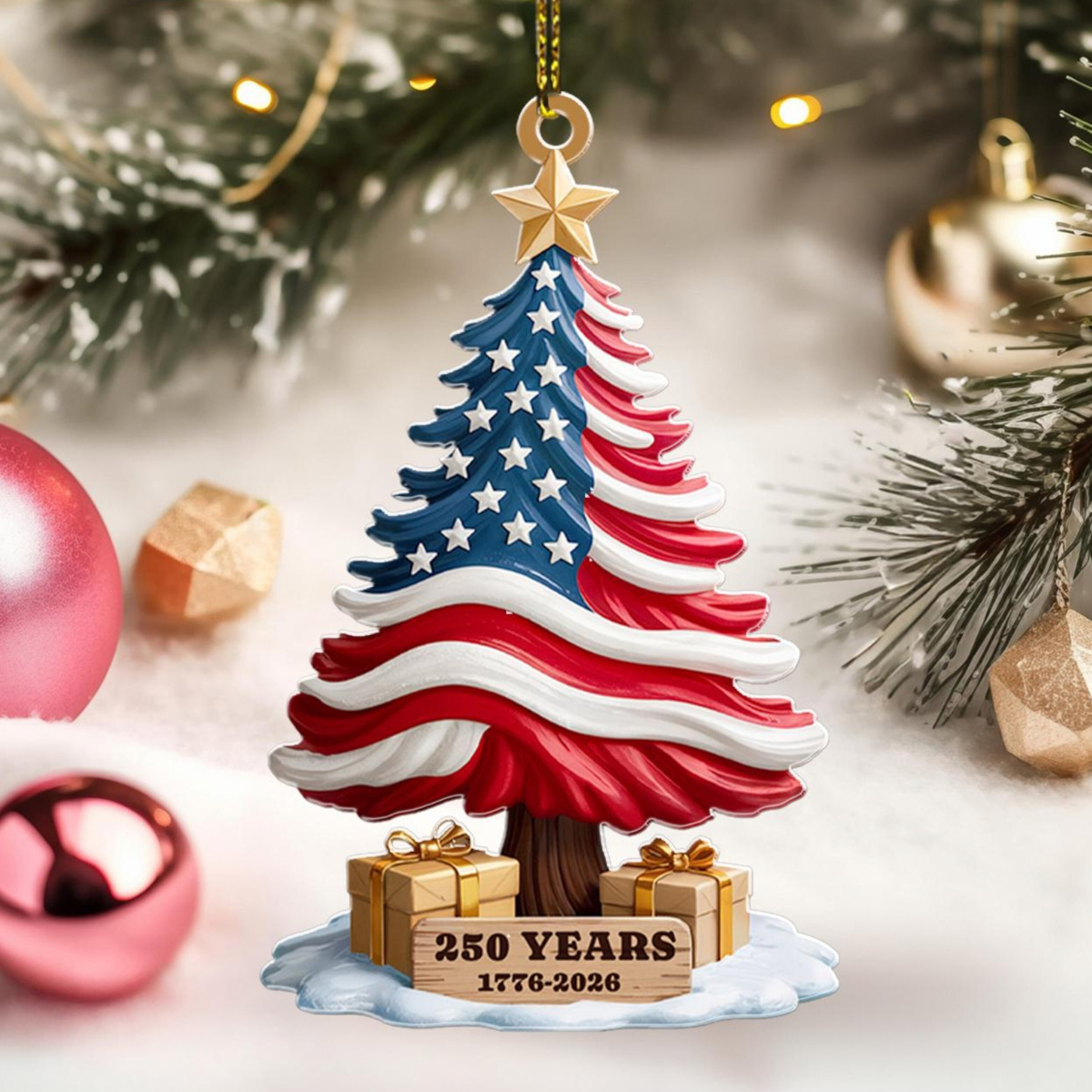 250th Anniversary Ornament 1776-2026, American Flag Christmas Tree Decor, Patriotic Holiday Gift, US History Keepsake, 250 Years of America 7d536175-8085-459f-9fc1-3f4586497572-2.png