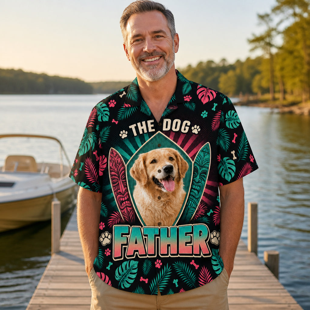 The Dog Father — Custom Pet Photo Hawaiian Shirt - Lifestyle 1