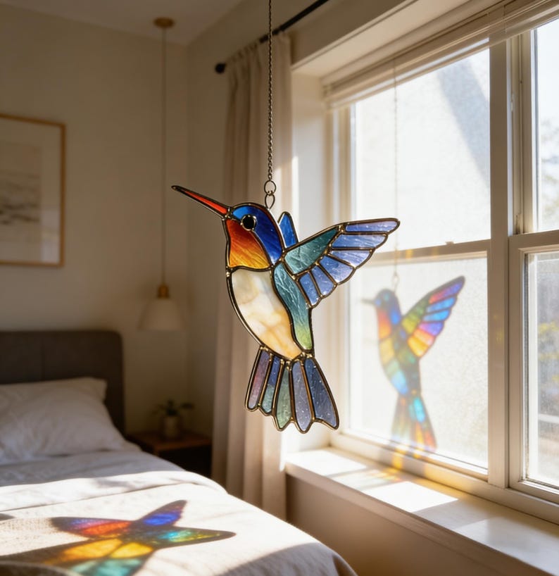 Hand Hummingbird Glass Sun Catcher, Mother's Day Gift, Commemorative and Appreciation Gift, Spring Home Decor, Unique Artwork for Bird Lovers 7fc22380-d572-4275-9c0e-354ea666379e-p3.jpg