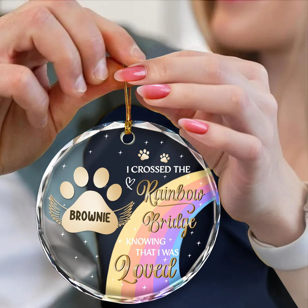 I Crossed The Rainbow Bridge Memorial Pet - Personalized Circle Glass Ornament 7fccaac2-391a-4467-ae94-0b7e187ca093-NN565-NGO2630-MK3_3aef9b21-9f86-4f1a-b7d1-463182c9b79c.jfif