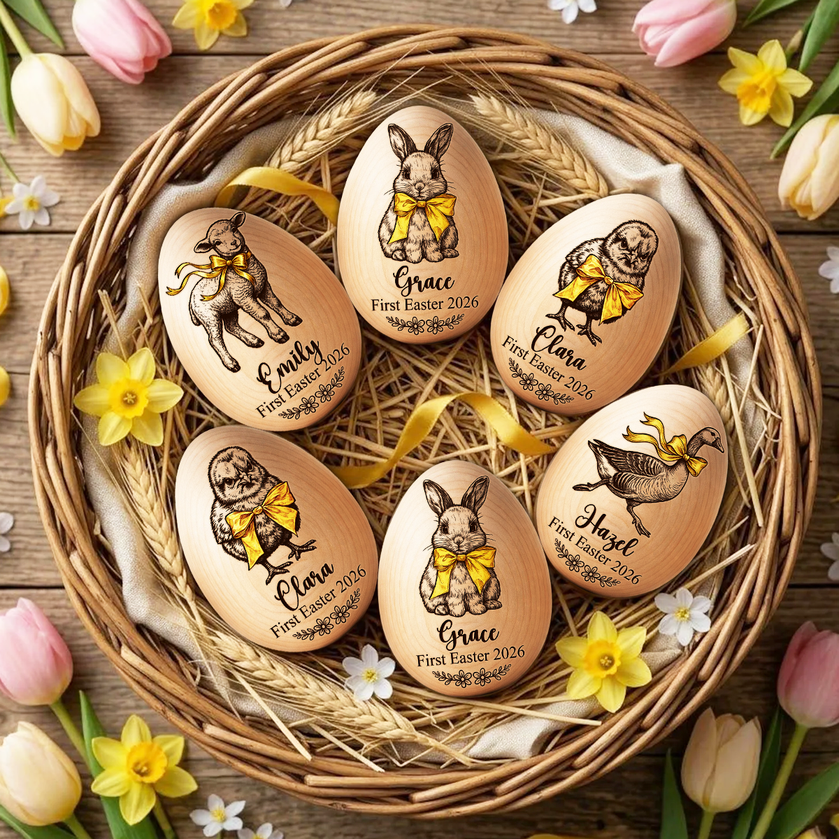 Custom Engraved Easter Egg with Name & Date - Wooden Easter Eggs