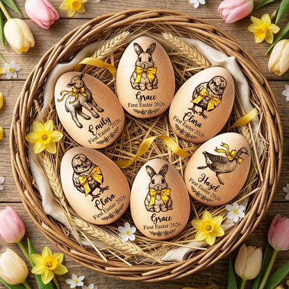 Custom Engraved Easter Egg with Name & Date - Wooden Easter Eggs
