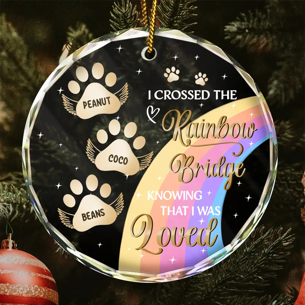 I Crossed The Rainbow Bridge Memorial Pet - Personalized Circle Glass Ornament 801e955e-18e1-4f3a-b518-489d5140df4d-NN565-NGO2630-MKDEF-PhaiDeKBCao.png