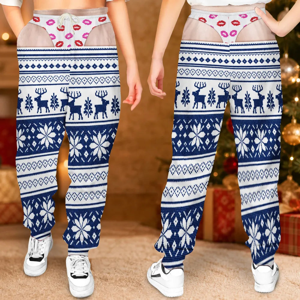 Funny Christmas Sweatpants for Women – Reindeer Fair Isle Print with Thong Illusion 802d8322-71ca-4777-bb6b-41c99497e292-3.webp