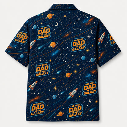 Best Dad in the Galaxy – Retro Space AOP Hawaiian Shirt (Personalized Name) - Back view