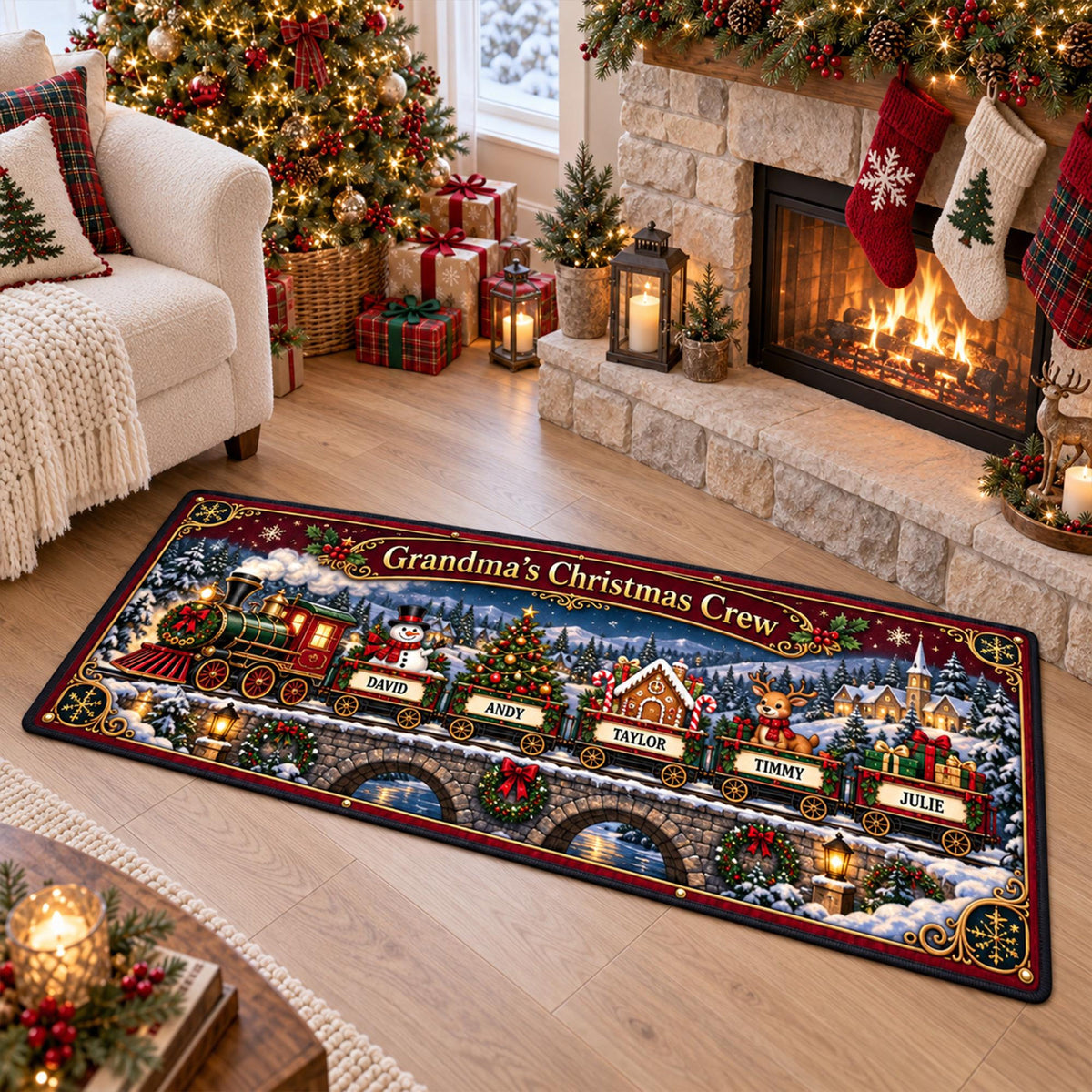 Personalized Grandma's Christmas Crew Runner Rug, Custom Grandkid's Name Train Doormat, Holiday Hallway Carpet, Christmas Home Decor 815955b0-825b-44fa-97ce-e3f91c2c12d5-1.jpg