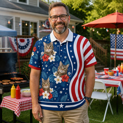 Custom Photo Cat Tropical American Hawaiian Shirt - Lifestyle 1